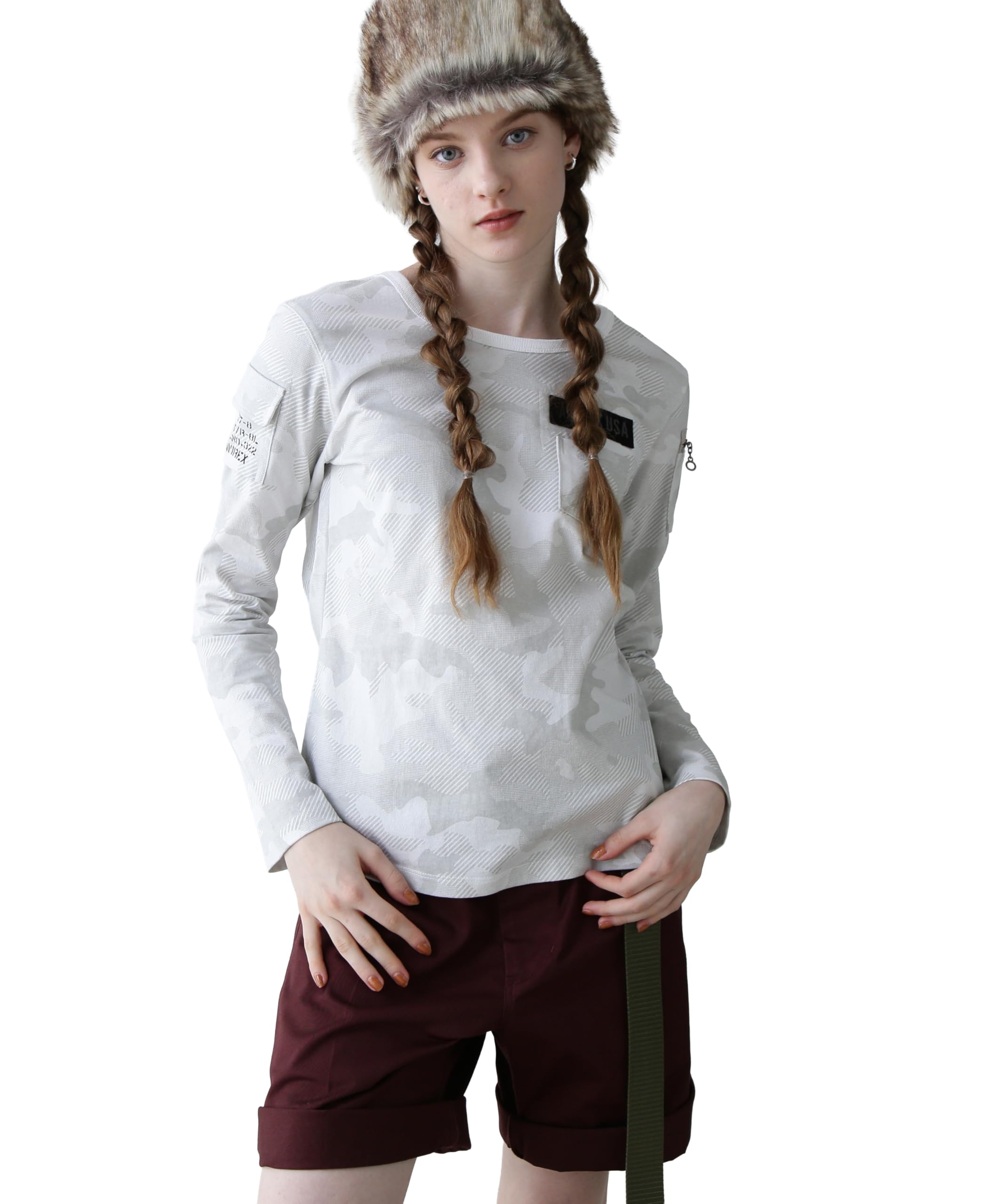 AVIREX WOMEN S LONG SLEEVE FATIGUE T-SHIRT white camo 444 783-2930602