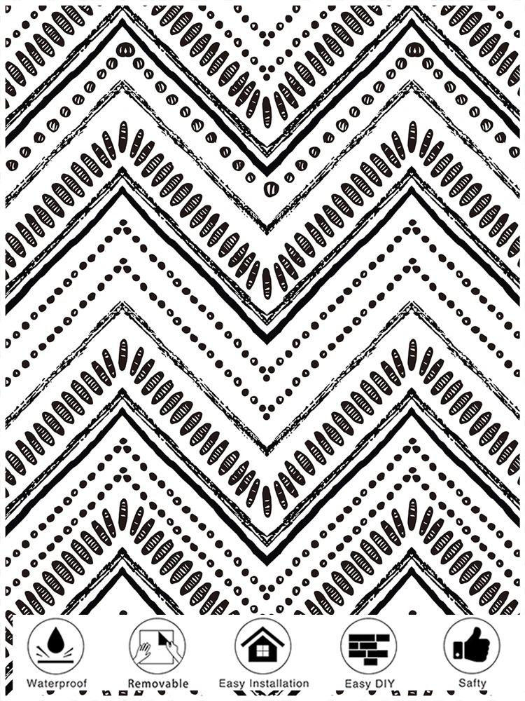 Boho Peel and Stick Wallpaper Stripe Herringbone Black White Vinyl Self Adhesive Room Decor Contact Paper 45cm wide