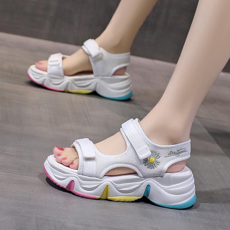 Summer sandals women's summer new rainbow bottom student casual sandals Velcro thick bottom transport