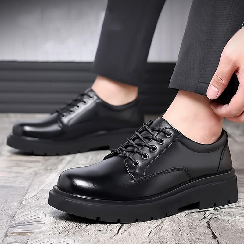 Fashion New Fashion Leather Shoes for Men Solid Color Casual Shoes Lace Up Driving Shoes Platform Black Male Cowhide Leisure Shoes 38-44