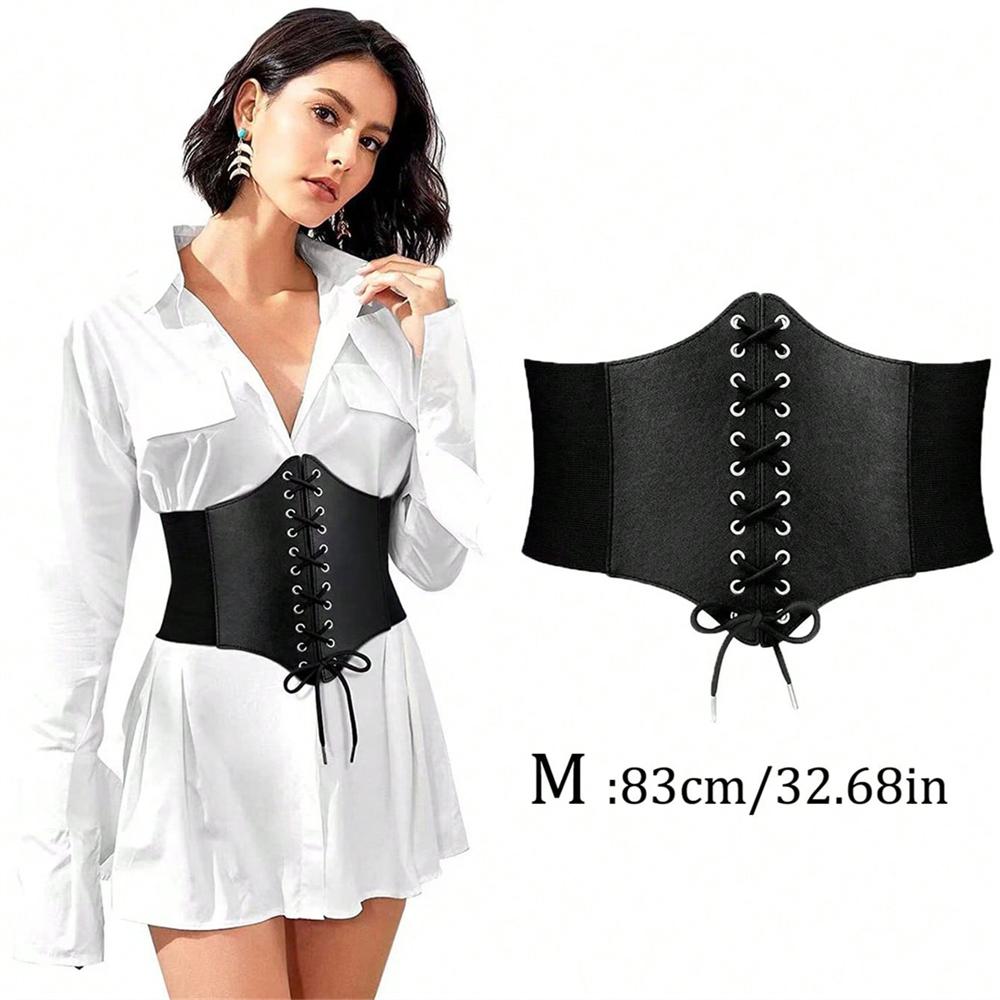 1Pc Women Adjustable Wide Belt Pu Leather Underbust Corset Crop Top Vest Waist Belt Double Buckle Cincher
