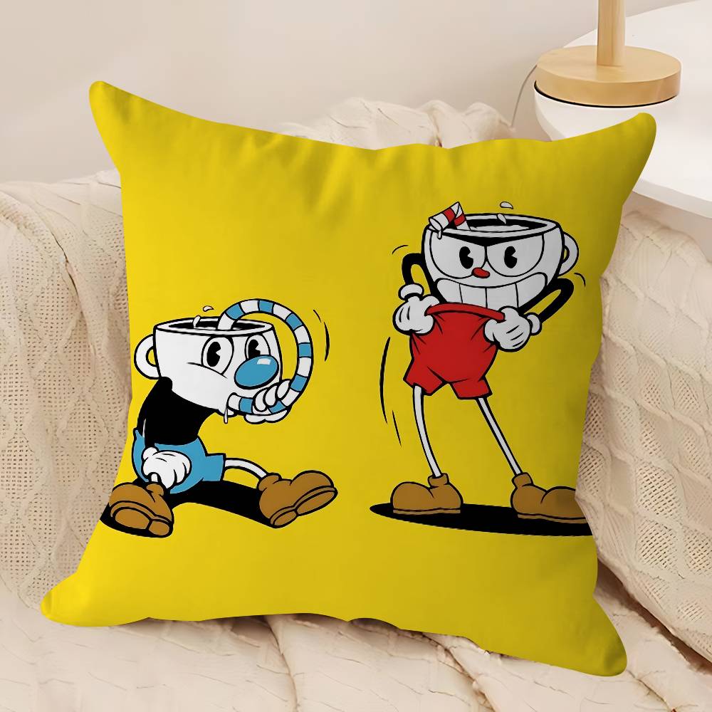 CUTE Cartoon C-Cuphead Pillow Case Removable Washable Cushion Cover – All-Season Soft Linen