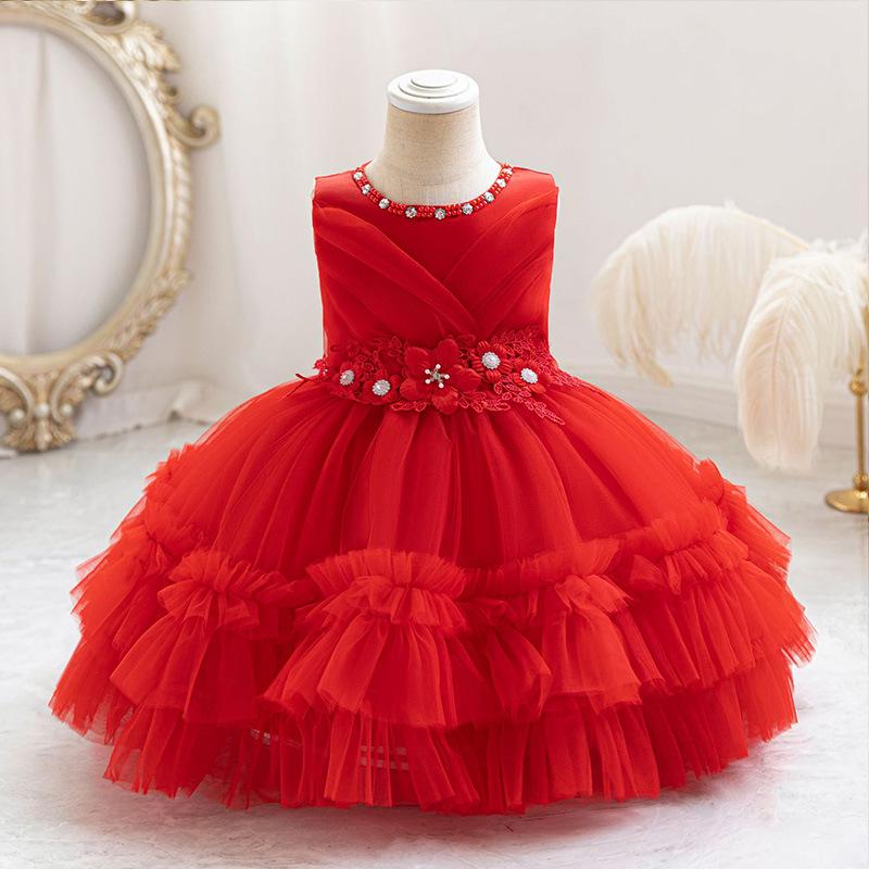 Girls 3D Flower Tulle Skirt Dress for Birthday or Flower Girl Performance