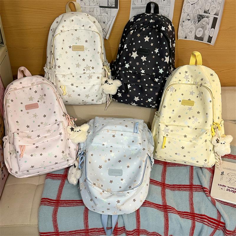 Star Print Large Capacity Backpack Grade 3-6 Student Schoolbag