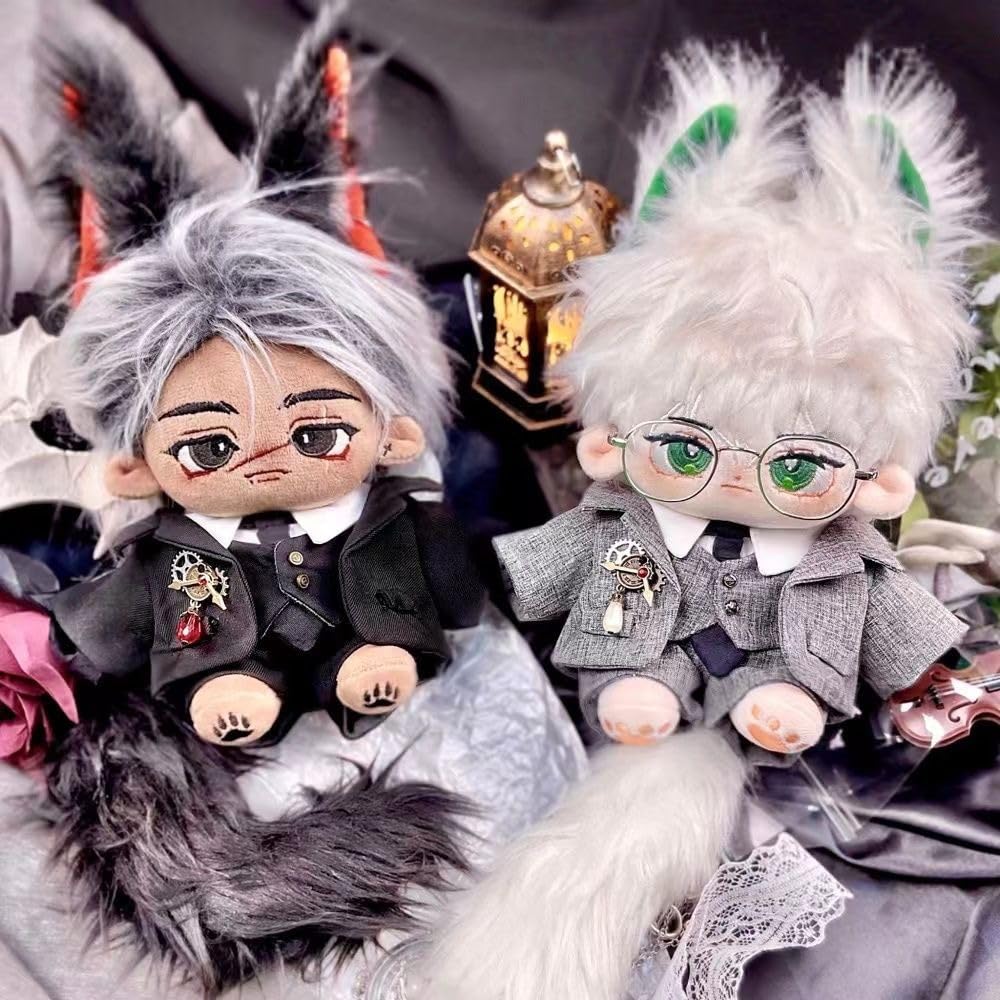 20cm Plush Clothes: Suit, Jacket, White Shirt, Shorts, Vest, Tie, Belt, Accessories, Dress-Up Cotton Doll Clothes (Grey)