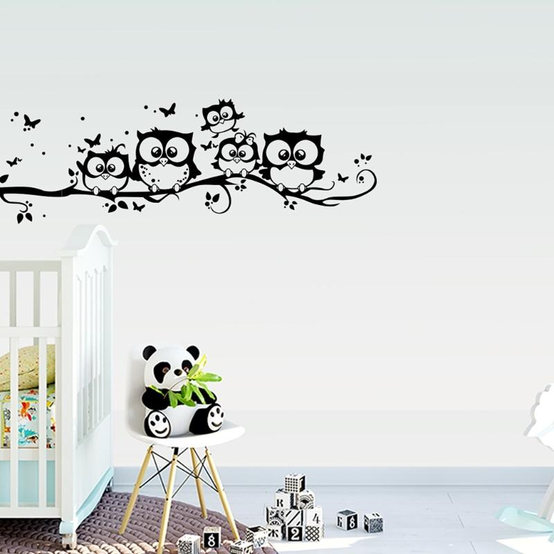 Living Room Accent Wall Owl On Tree Branch Decal, PVC Adhesive Wall Sticker, Removable Wall Art Decors for Smooth Surfaces