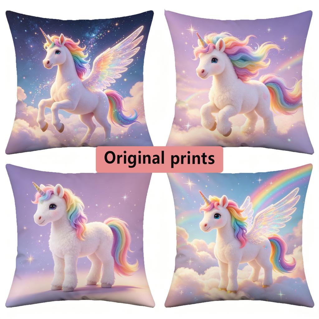 Rainbow Unicorn Print Cozy Square Throw Pillow Covers Pattern Cushion Cover Suitable For Sofa Bedroom Car Pillow Cover