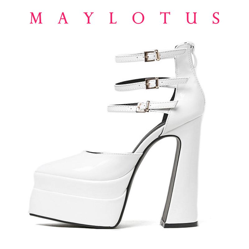 Fashion High Heel Pumps 2025 Fashion Point Toe Platform Women's Shoes Straps Sexy Pump Latest Buckle Casual Pumps Female Chunky Shoes