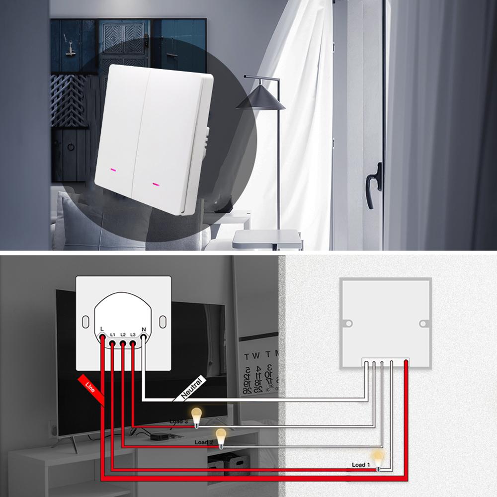 

2-Gang Smart WiFi Switch Light Zero Fire Version Neutral Wire Fire Wire Required Voice Control Wall Switch Controller,EU Plug Type A