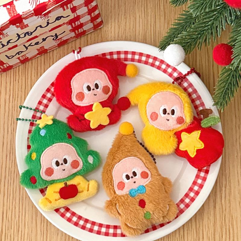 Cute Christmas Plush Doll Keychain Mini Soft Stuffed Figure Pendant For Bag Decor Christmas Gifts Holiday Party Ornaments