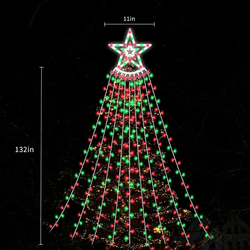 350 LED Christmas Decorations Star String Lights Waterproof Waterfall StarLights 8 Light Modes Remote & Timer,Waterproof Seasonal Lighting Decor for