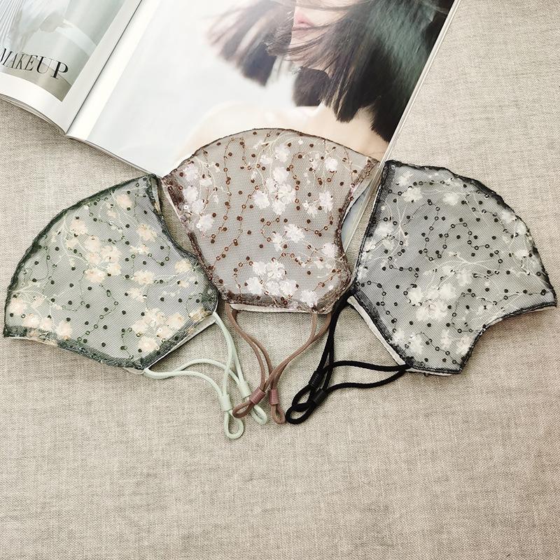 3D Omyvatelná ochrana očí Flitrová vyšívaná krajková bavlněná maska