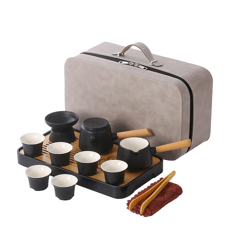 Black Pottery Travel Kung Fu Tea Set Outdoor Portable Ceramic Beam Pot Kuaike Cup Business Gift