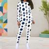 Women Plus Size White Printed Round Neck Long Sleeve Top Fitted Pants Two Piece Set