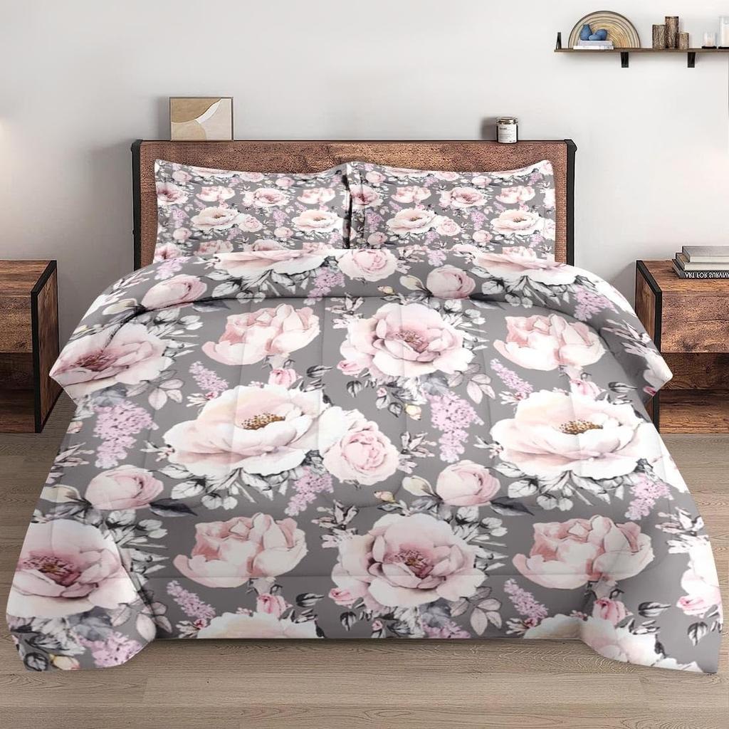 Retro Blumen Bettwäsche Set Tropische Pflanze Bettbezug Set mit Kissenbezügen Hautfreundlich Queen King Size Erwachsene Frauen Geburtstagsgeschenk