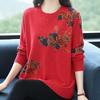 Women's Printed Wool Sweater Loose-Fit Crew Neck Plus-Size Sweater Autumn and Winter Warm Soft Stretchy Knit Top