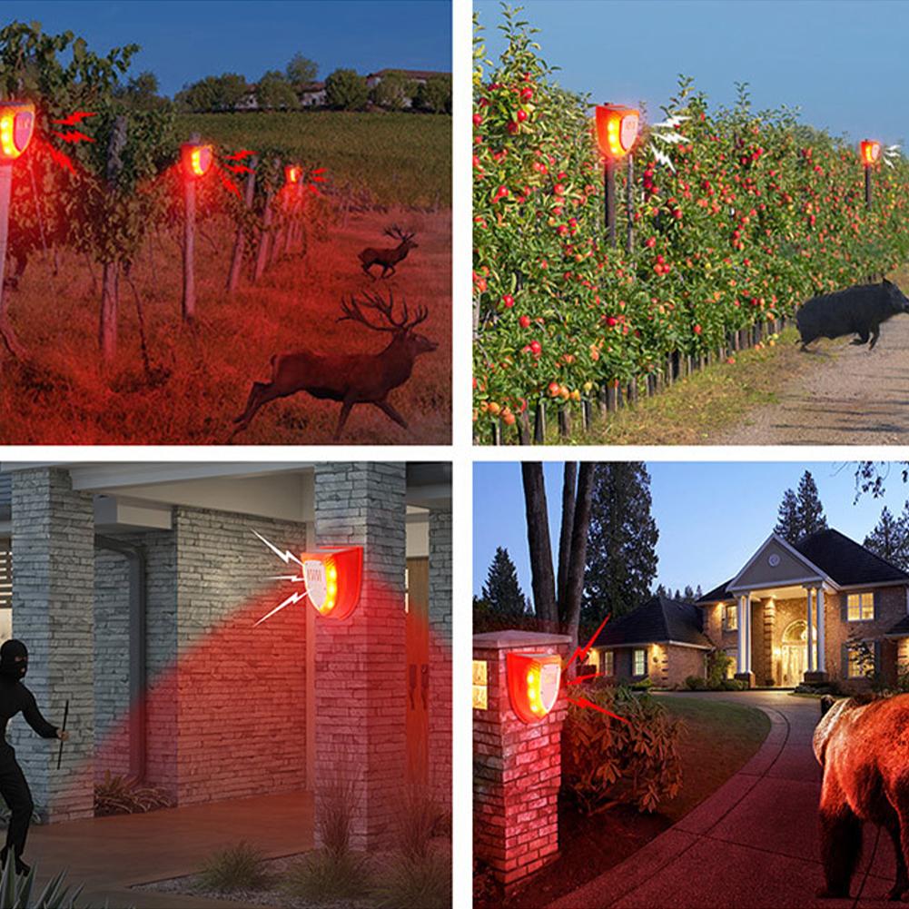 Suoni di spari e Suono di abbaio di cane e Luce stroboscopica con Sensore di movimento Sistema di allarme di sicurezza Repellente solare per animali per Giardino Cortile