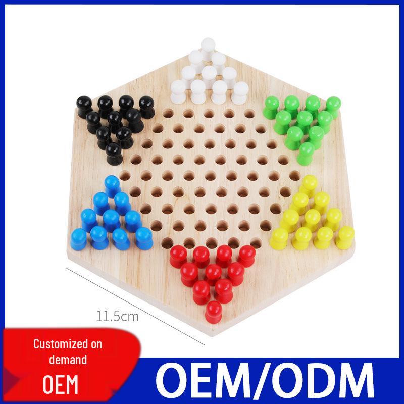 Wooden Hexagonal Children's Checkers Game: Interactive Educational Toy for Boys & Girls Ages 3-6