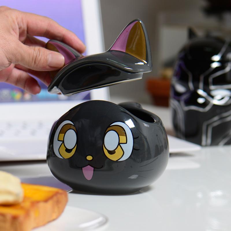 Uroczy Fajny Kot Ceramiczny Kubek Japoński Styl Kociak Filiżanka do Wody z Pokrywką Kreatywny Super Uroczy Kreskówkowy Fajny Kubek z Kotem