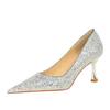Women's Fashion Banquet High Heels Metal Heels, High Heels Shallow Mouth, Pointed Toe, Shining Shining Sheep Cloth Single Shoes