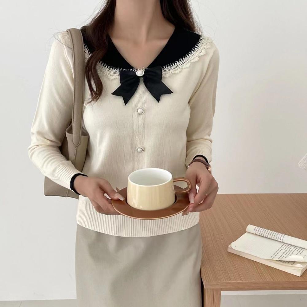 Bow Shaped Doll Neck Knitted Sweater for Women Long Sleeved New Versatile Fashion Base Shirt Anti-aging Top