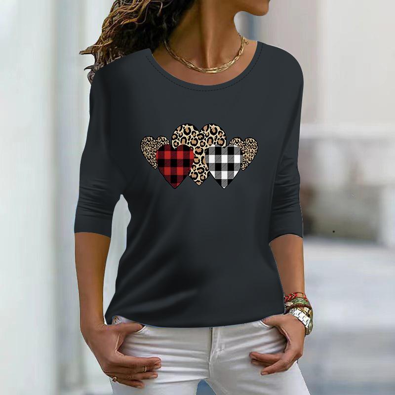 

Топы для женщин 3D розовый кристалл сердце принт круглый вырез длинный рукав футболка осень повседневный тонкий пуловер женский длинный рукав топ 8XL темно серый