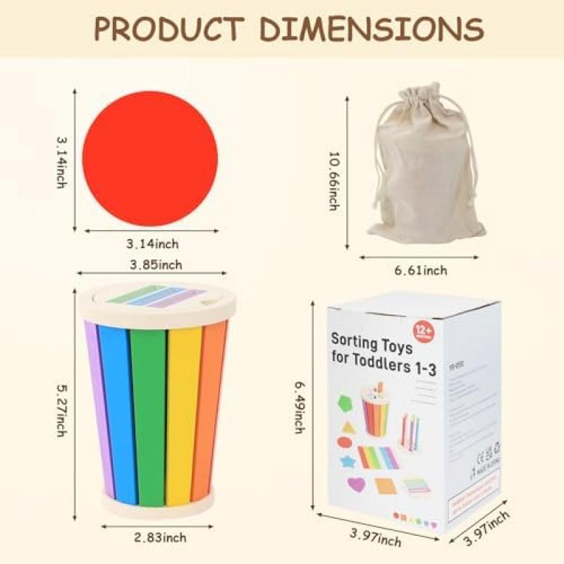 Baeroly Montessori Toys Wooden Color Shape Sorting Toy for Toddlers 12-36 Months Educational Sensory Play Kids Gift