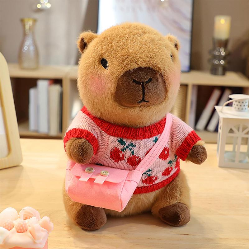 8-10Pcs Capybara Plush Doll With Clothes & Accessories Cute Stuffed Animal Dress Up Doll Toys Set