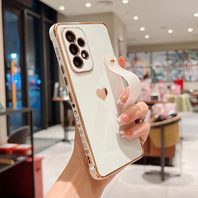 Pokovovaný silikonový pouzdro s řemínkem na zápěstí pro Samsung Galaxy S25 S24 S22 S21 S23 Ultra Plus A55 A52 A54 A53 5G Nárazuvzdorné pancéřové kryty