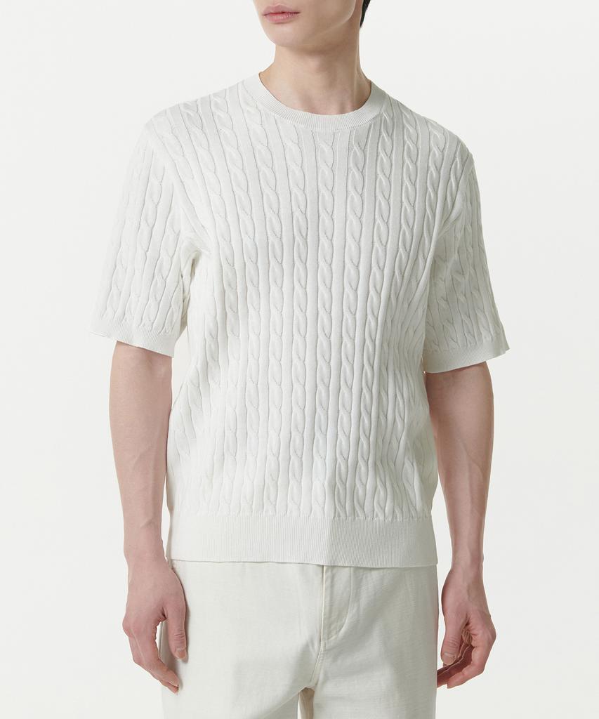 MUSINSA STANDARD Cable Crew Neck Short Sleeve Knit [Ivory]