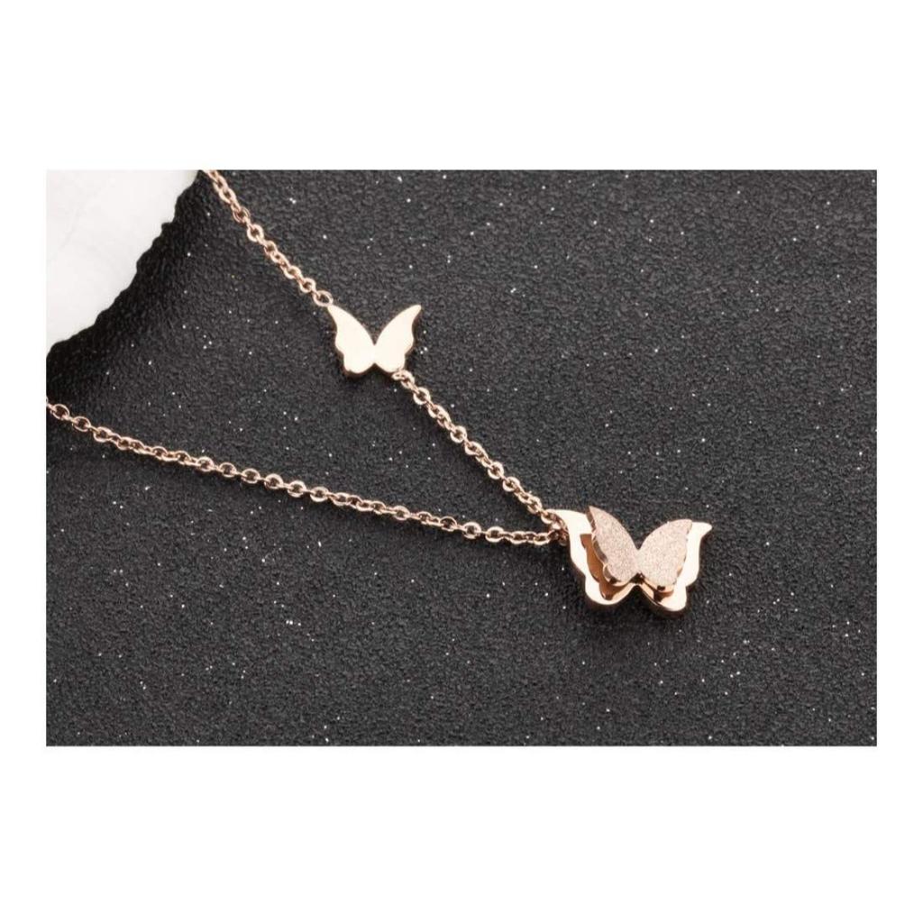 Jewellery Stylish 18k Rose Gold Plated Butterfly Necklace Jewellery Set for Women and Girls