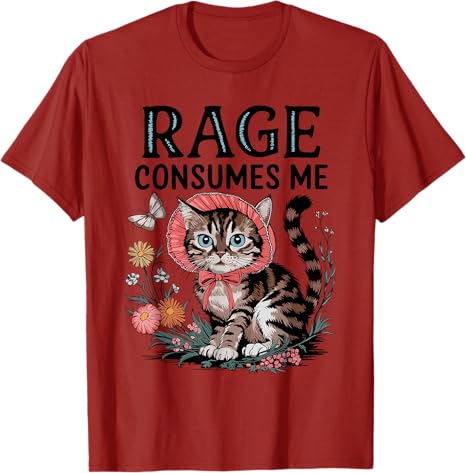 Rage Consumes Me Funny Cat Meme TShirt Sarcastic Cat Meme Gear Y2k Kitty Print Graphic Outfit Novelty Tee Short Sleeve Blouses S