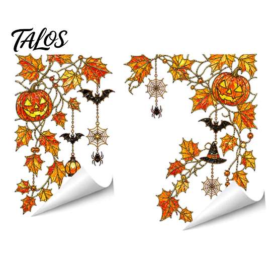 Decorative Glass Stickers for Halloween 2Pcs Stained Style Window Film, Hanging Vine Stickers, Christmas Easy Apply Film Static Clings Holiday