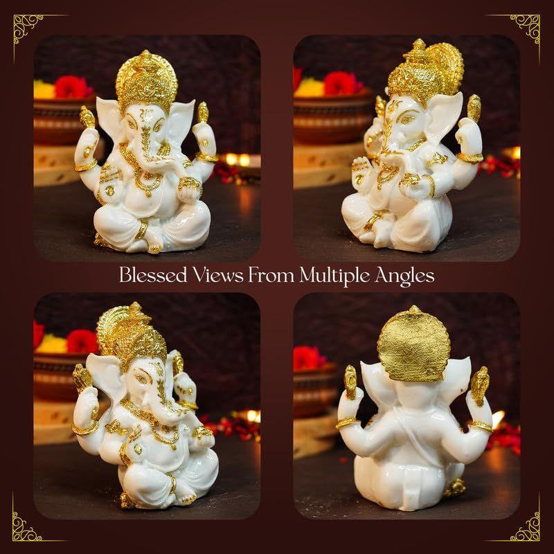 Aura Series Marble Dust Ganesha Idol (5 Inch) | Ganesh Murti for Pooja Room, Home Decor, Office Desk | Resin Vinayagar Statue for Diwali Puja |