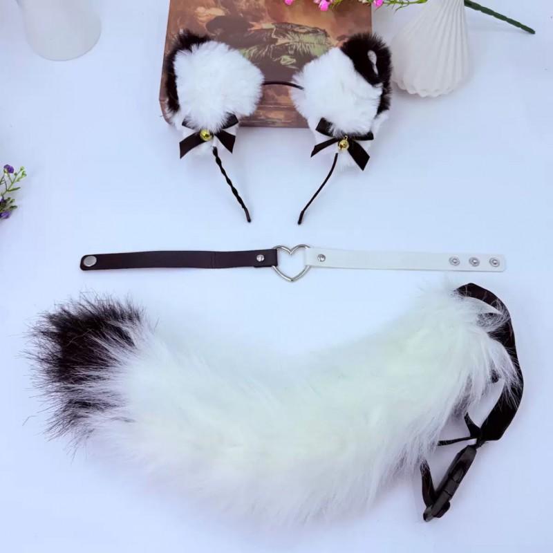 Cat Ear Headband With Tail Set Cosplay Costume Accessories Anime Kawaii Girl Party Outfit