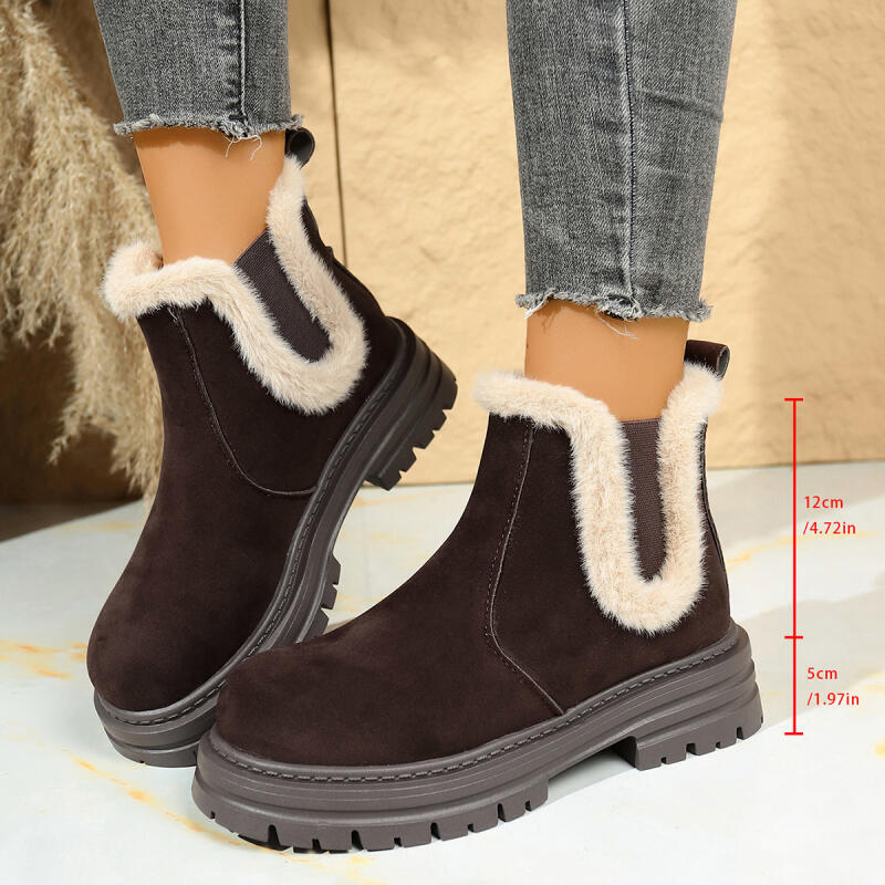 Luxury Fluffy Fur Thick Bottom Suede Snow Boots Women Winter Warm Plush Ankle Boots Plus Size Women's Chelsea Short Booties
