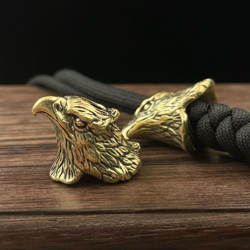 Premium Vintage Brass 3D Eagle Head Paracord Bead EDC Keychain Knife Pendant Decor for Backpack Accessories