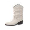 5.5cm British Style Fashion Ankle Boots Pointed Toe Chunky Heel Slip-On Western Women