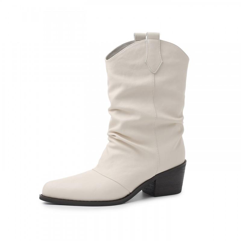 5.5cm British Style Fashion Ankle Boots Pointed Toe Chunky Heel Slip-On Western Women