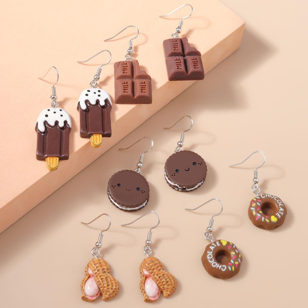 5 Pairs Cartoon Ice Cream Cookie Chocolate Donut Earrings for Women Girls 3D Food Dangle Earrings Kids Jewelry Gifts