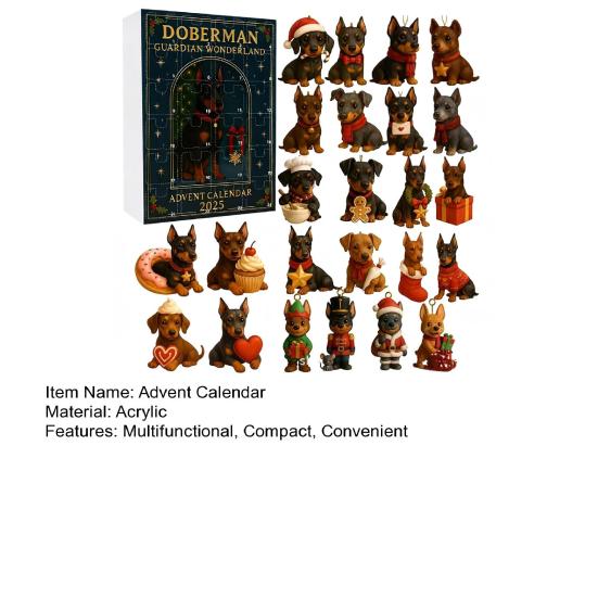 Doberman Advent Calendar 2025 24 Day Christmas Countdown Box with Acrylic Ornaments Multifunctional Holiday Tree Decor And Dog Lover Gift