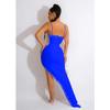 Women's Fashion Solid Color V-Neck Sleeveless Long Dress with Hot Drilling