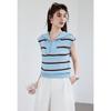 VICTORIA&VERA Women's French Striped Sleeveless Polo Knit Top