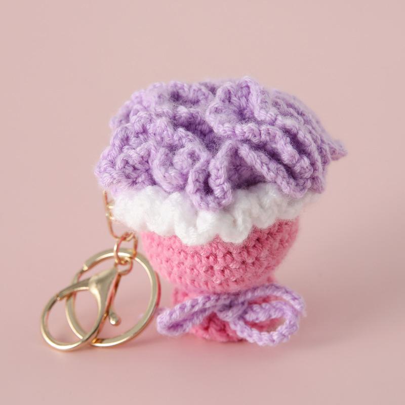 Crocheted Carnation Bag Pendant Ornament Key Rings Holders Unique Handheld Flower Design Creative Gift Decorative 5 Colors