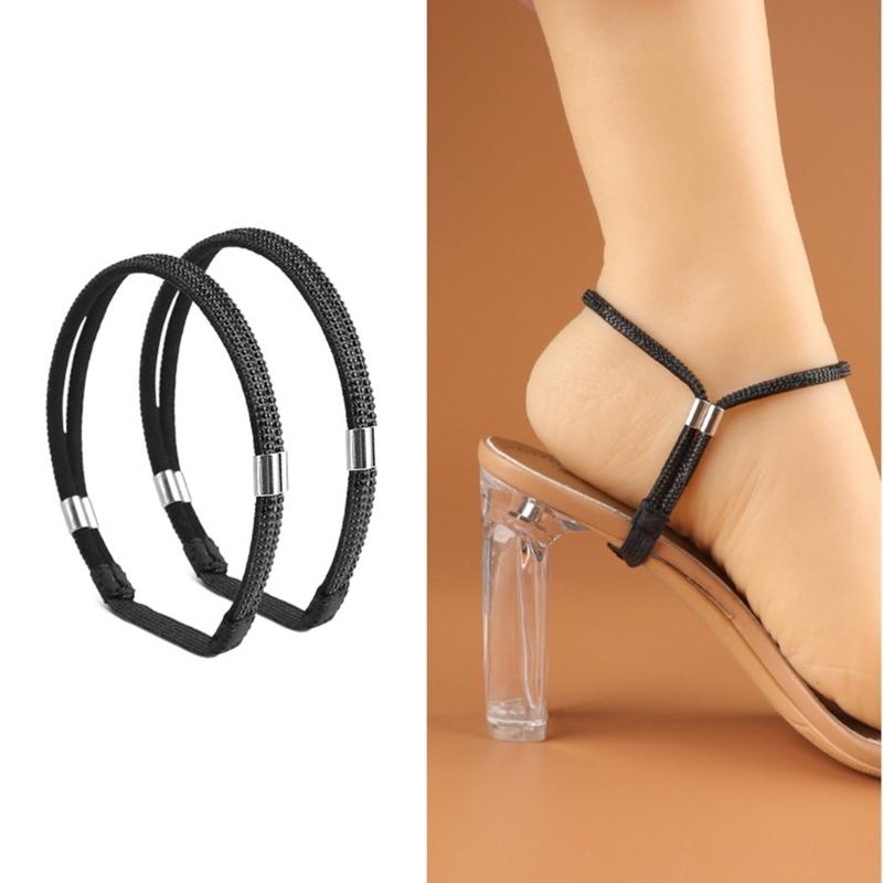 2Pcs Rhinestones High Heel Adjustable Shoe Belt for Women Antiskid Ankle Support Straps with Elastic Band Shoe Straps