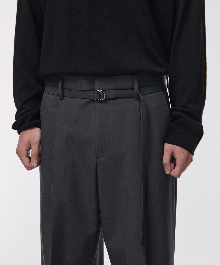 Musinsa Standard Narrow Belt One-Pleat Wide Slacks [Gray]