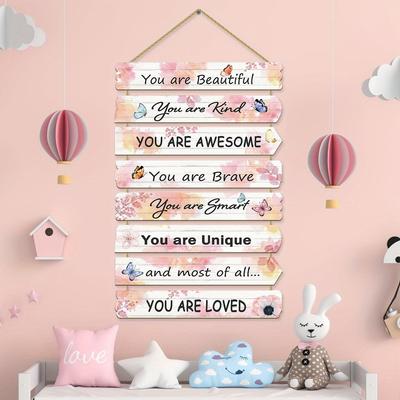 1PC Nordic Style Cute Children's Room Wooden Listing Inspirational Positive Wall Decoration Living Room Room Bedroom Wall Decoration Wall Hanging