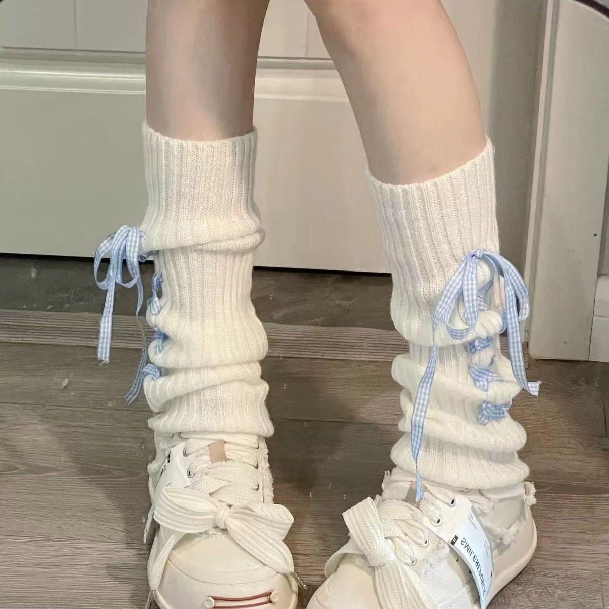 

Клетчатые носки с бантом и ворсом - стиль Y2K Girl Niche One Size