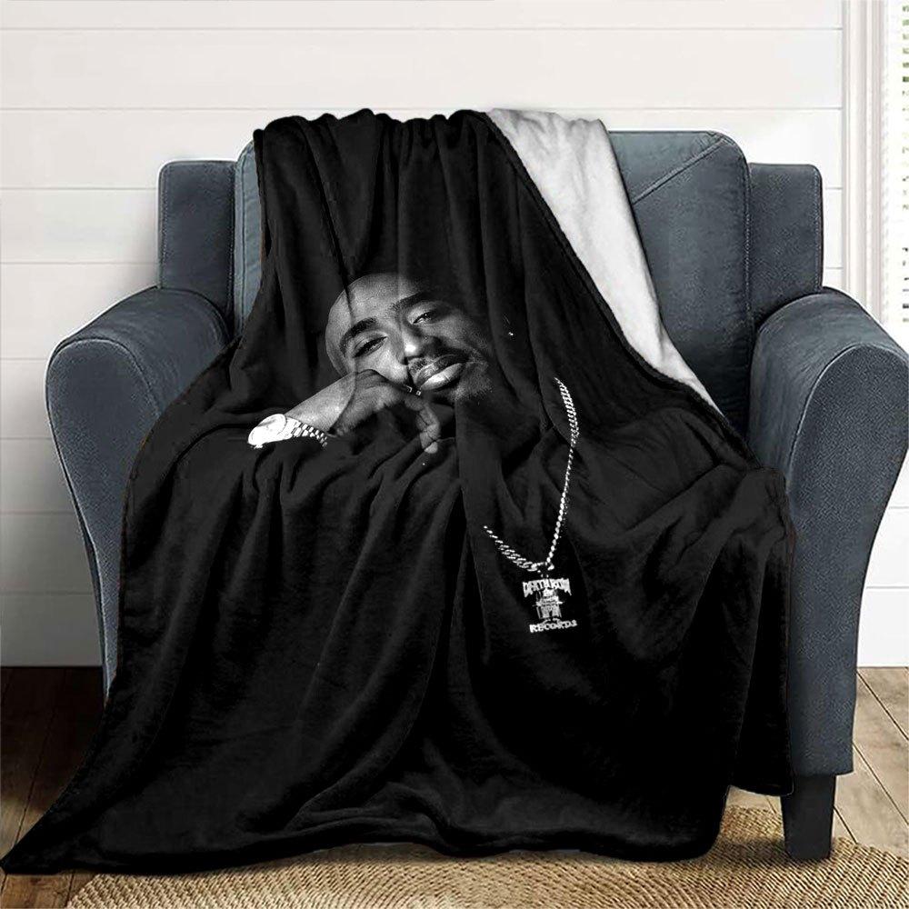 1pc 2PacHip Hop Blanket Soft Lightweight All Season Multi Purpose Throw for Sofa, Bed, Office & Picnics, French Style with Iconic Album Art & Quotes