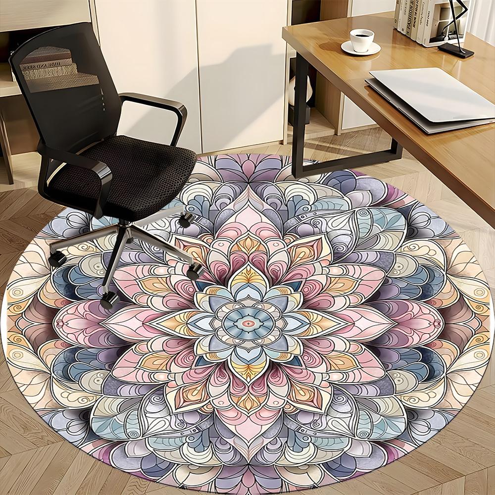 1 st Mandala Mönster Kontor Rund Matta, Halkfri, Mjuk och Slitstark Kontorsmatta för Inredning, Perfekt för Kontor
